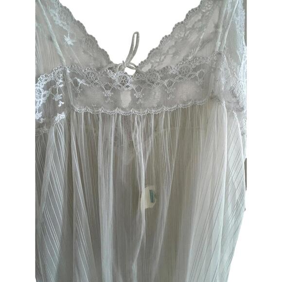 Vintage Dorsay Sheer Shadow Stripe Nightgown Transparent Boudoir Maxi Lingerie M - Picture 7 of 13
